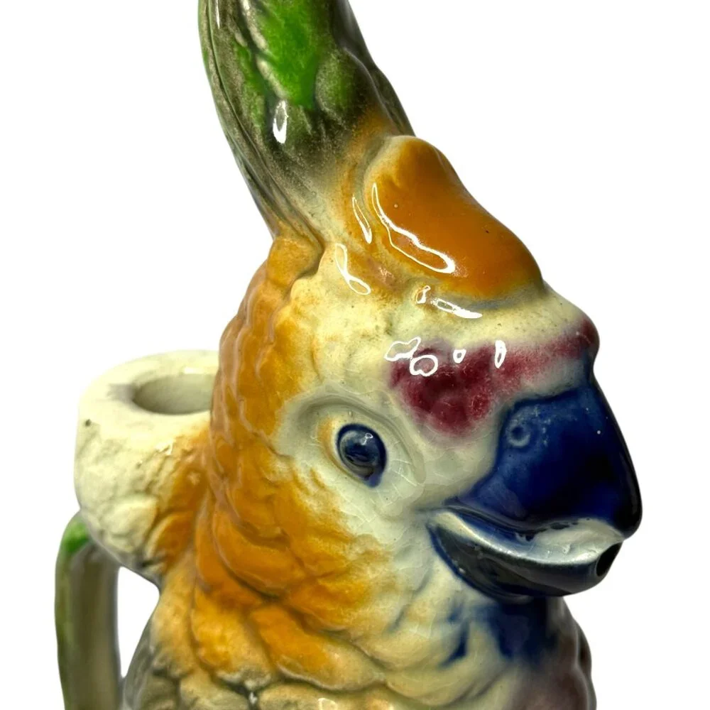 Antique French Majolica Parrot Pitcher Keller Guerin St. Clément‎ Mold 468